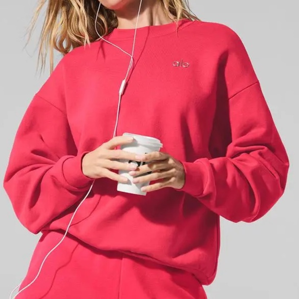 Alo Yoga Accolade Crew Neck Pullover Candy Red S
